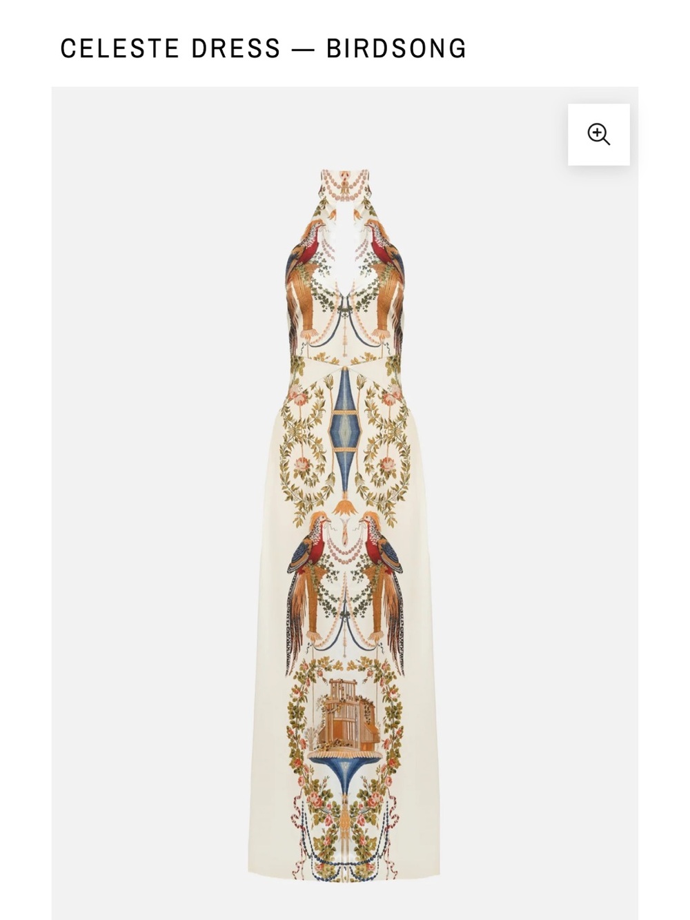 Celeste Halter Maxi Dress in Ivory with Multicolor Birdsong Print